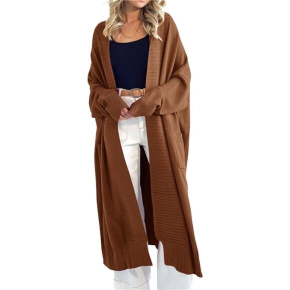 Womens Long Cardigan Sweaters with Pockets Brown - Picture 2 of 6
